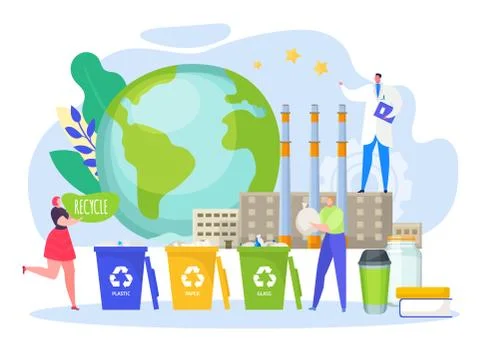 Recycle waste, help planet vector illustration. Eco friendly environment by Stock Illustration
