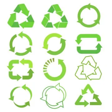 Recycled eco vector icon set, cycle and triangle arrows in a flat style. Recy Illustrazione stock