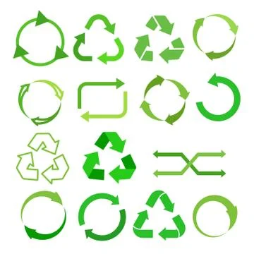 Recycled eco vector icon set, cycle and triangle arrows in a flat style. Recy Stock Illustration
