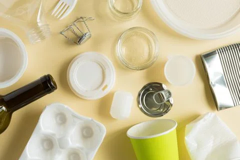 Recycled garbage from various material plastic, metal and other for recycling Stock Photos