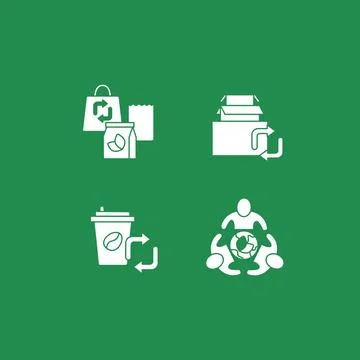 Recycled materials glyph icons set Stock Illustration