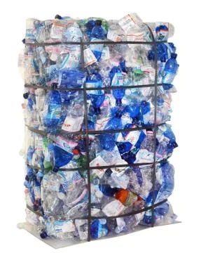 Recycled plastic bottles in wire container Stock Photos