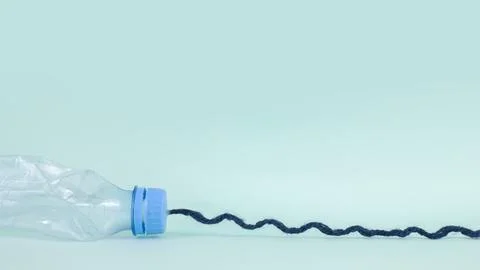 Recycled polyester concept. A plastic bottle turns into a thread. 写真素材