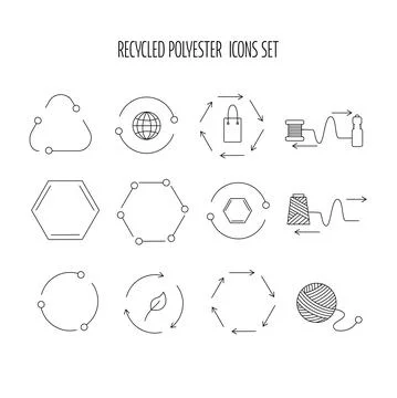 Recycled polyester icon set - concept for sustainable coat, jacket, bag, eco Stock Illustration