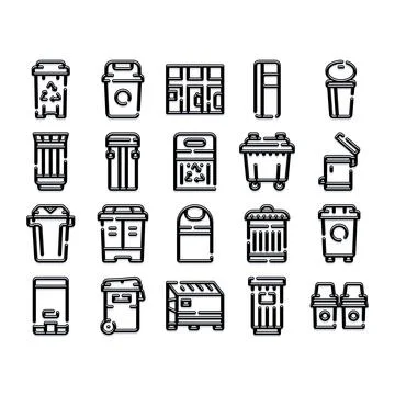 Recycling and garbage bin icon set collection Stock Illustration