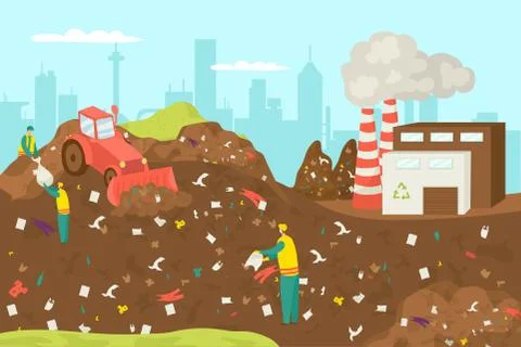 Recycling and processing waste plant industry, truck at garbage recycle factory イラスト素材