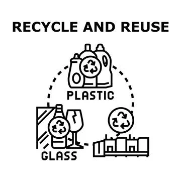 Recycling and reusing plastic and glass material Stock Illustration