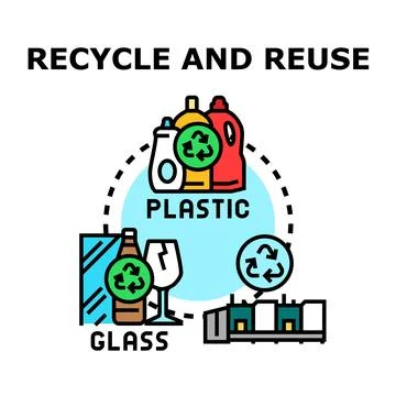 Recycling and reusing plastic and glass material Stock Illustration