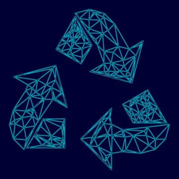 Recycling arrows low poly triangulation triangulated polygonal electric cyan  Stock Illustration