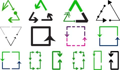 Recycling arrows vector set with triangle square eco cycle sustainability icons Stock Illustration