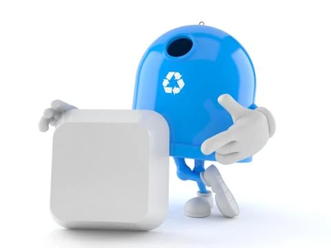 Recycling bin character with blank computer key Illustrazione stock