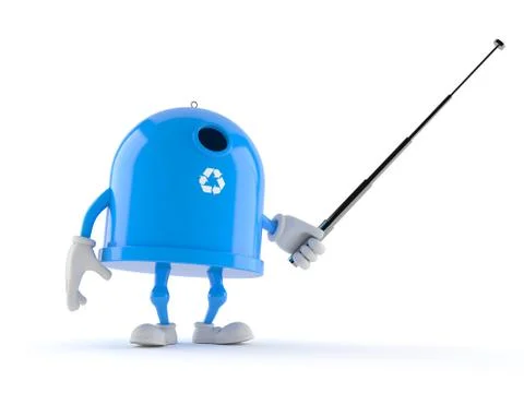 Recycling bin character with pointer stick Illustrazione stock