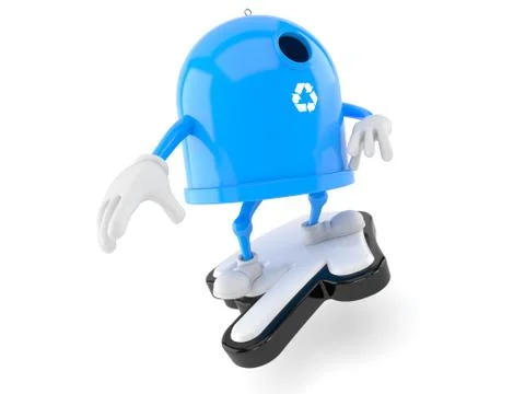 Recycling bin character surfing on cursor Stock Illustration