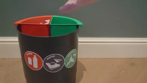 Recycling Bin with Color-Coded Compartments for Waste Separation Stock Footage 327082477