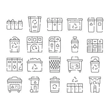 Recycling bin container waste garbage icons set Stock Illustration