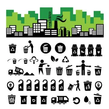 Recycling bin icon set Stock Illustration