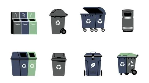 Recycling bin icon set for waste management Stock Illustration