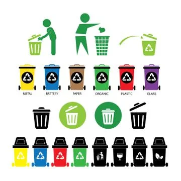 Recycling bin icons set Stock Illustration