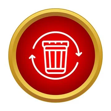 Recycling bin line icon inside red circle Stock Illustration
