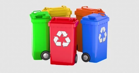 Recycling Bins colored set rotation animation seamlessly loopable. 3D rende.. Stock Footage 325041775