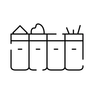 Recycling bins with various sorted waste line icon Stock Illustration