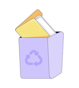 Recycling box filled with papers folder 2D cartoon object Stock Illustration