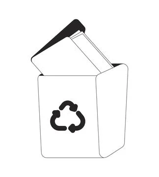 Recycling box filled with papers folder 2D line object Stock Illustration
