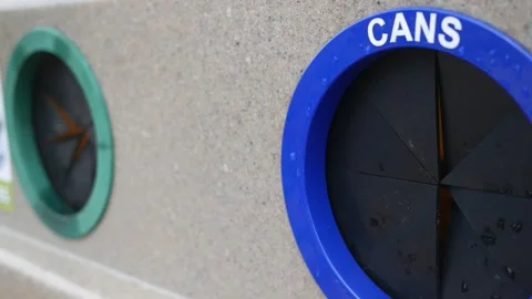 A Recycling Cans Trash Bin in Public Area Stock Footage 309481809