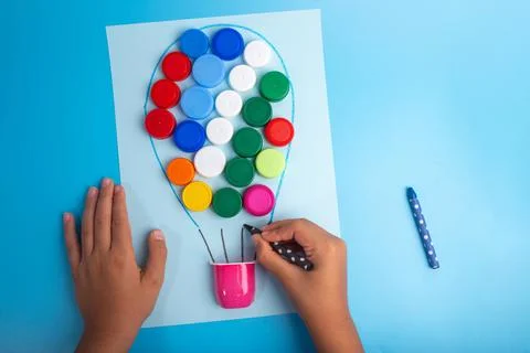 Recycling caps craft tutorial, useful ideas for the class Stock Photos