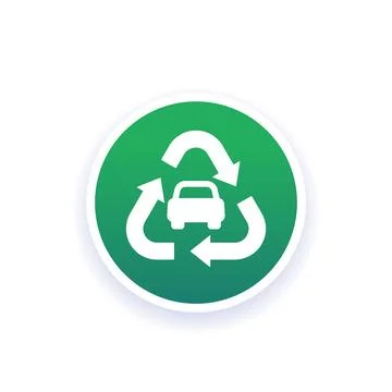 Recycling car round icon, vector Stock Illustration