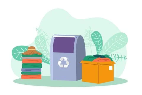 Recycling clothes. Reusing clothes helps reduce textile waste and conserves Stock Illustration