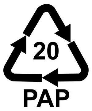 Recycling code 20 PAP - Corrugated cardboard, black vector symbol Иллюстрация