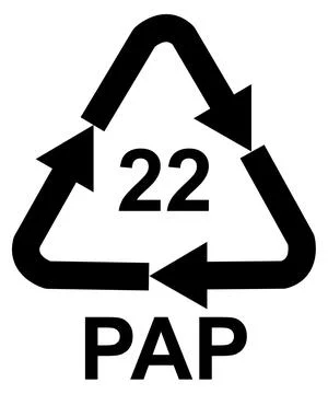 Recycling code 22 PAP - Paper, black vector symbol Иллюстрация