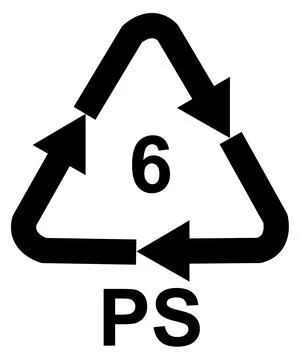 Recycling code 6 PS - Polystyrene, black vector symbol Иллюстрация