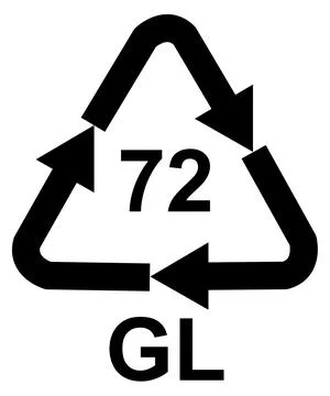 Recycling code 72 GL - Brown glass, black vector symbol Иллюстрация