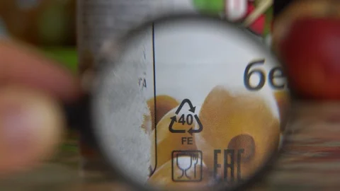 Recycling code on food packaging. A tin can, tin, steel can, iron Stock Footage 115705417