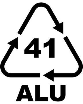 Recycling code icon, black triangle symbol with number 41 and letters ALU below. Illustrazione stock