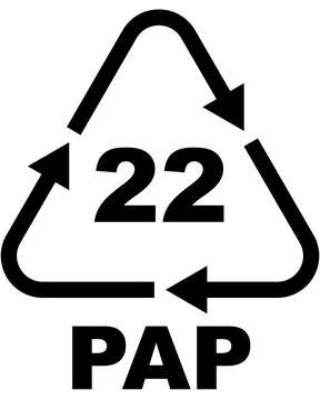 Recycling code icon, with number 22 and letters PAP, indicating paper material. Stock Illustration