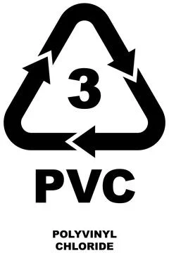 Recycling code icon, PVC text, bold black color recycling symbol with arrows. Stock-Illustration