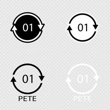 Recycling Code PETE 01 Set. Plastic, Polyethylene. Stock Illustration