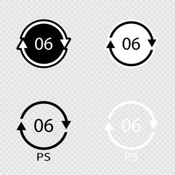 Recycling Code PS 06 Set. Plastic, Polystyrene. Stock Illustration