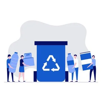 Recycling concept with characters holding different kind waste. Modern vect.. Stock Illustration