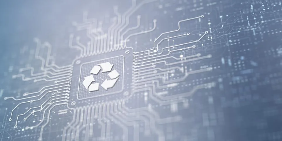 Recycling Data Technology, Sustainability and Electronic Waste Management Con Stock Illustration