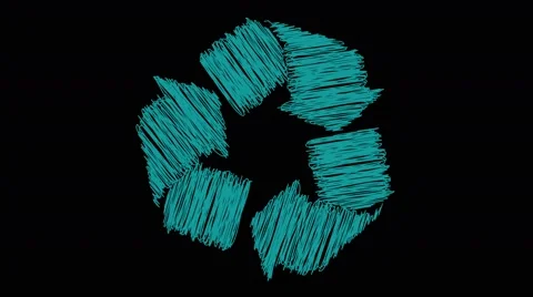 Recycling drawn on scribble effect blue rotating Stock Footage 64045078