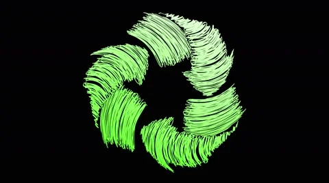 Recycling drawn on scribble effect green rotating Stock Footage 64044029