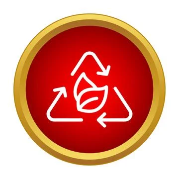 Recycling ecological button with green leaf symbol Stock Illustration