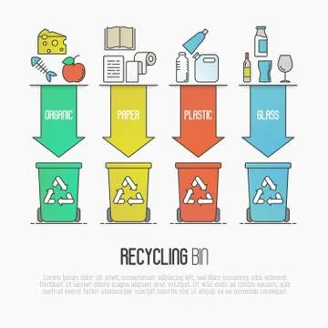 Recycling ecological concept with four colored waste bins Stock Illustration