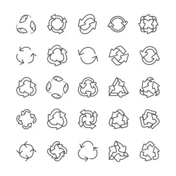 Recycling ecology thin line vector icon set. Stockillustratie