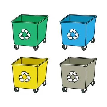 Recycling garbage bin doodle icon, vector illustration Stock Illustration