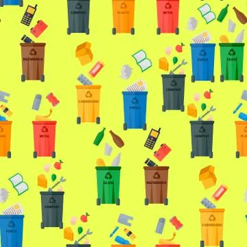 Recycling garbage waste sorting processing seamless pattern background treatment Illustrazione stock